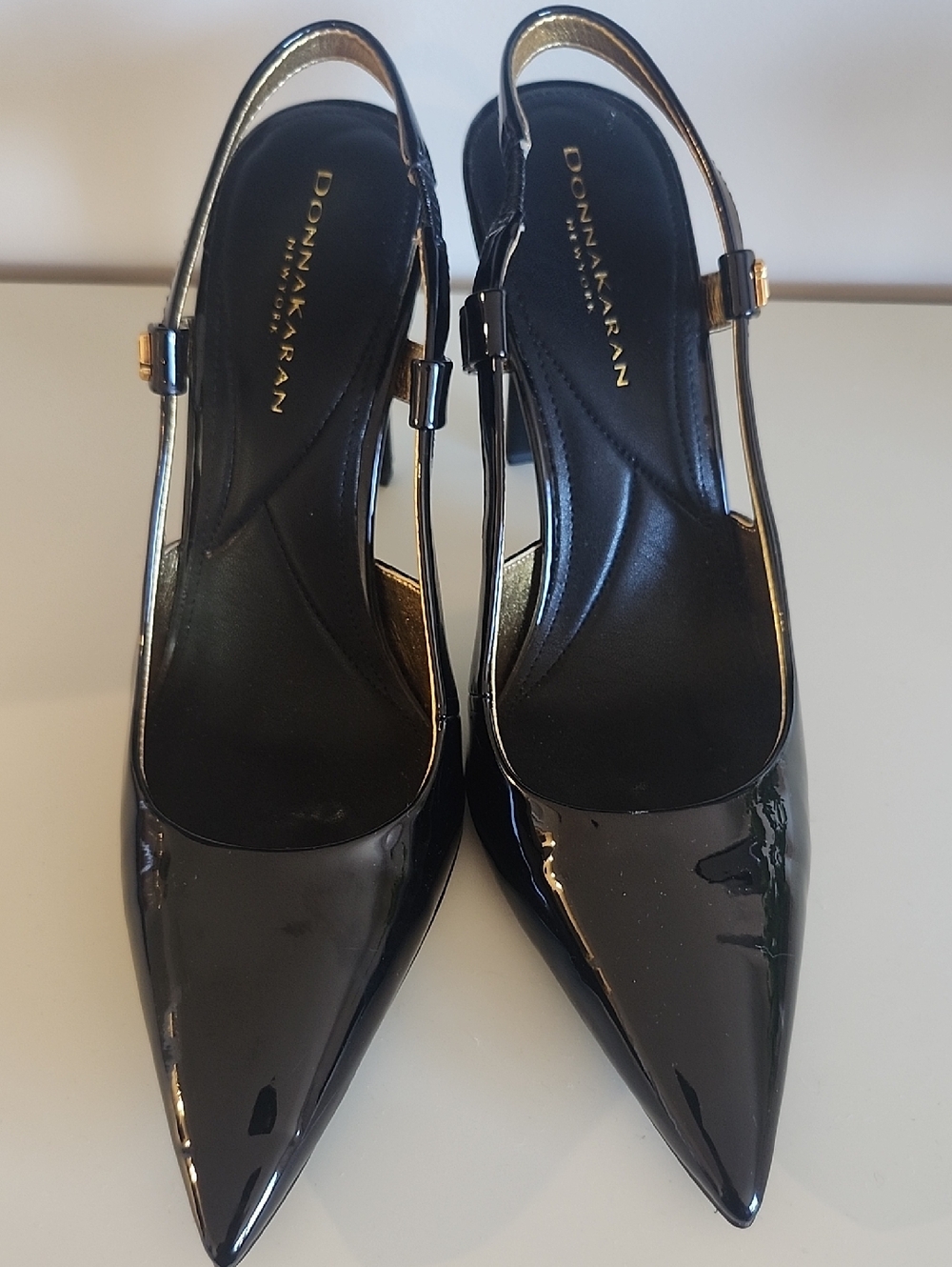 Donna Karan Black Patent Leather Pointed Slingback Heels, NO BOX